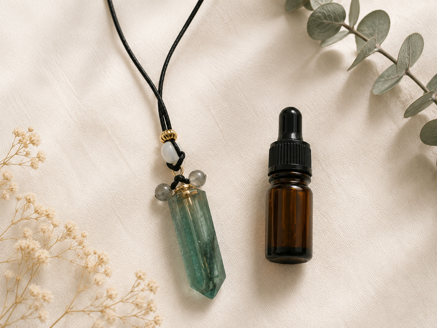 Natural Green Fluorite Crystal Diffuser Necklace. Add 1–2 drops of your favorite essential oil for a gentle personal aroma. Hand selected by Heals N Crystal.