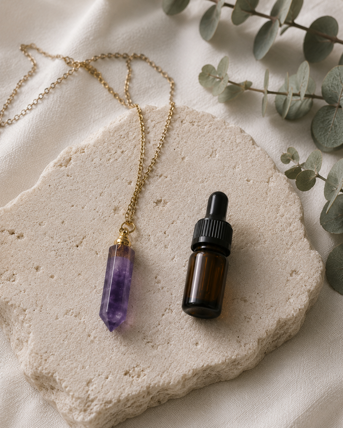 Natural Amethyst Crystal Necklace for everyday aromatherapy. Add your favorites essential oil and enjoy a personal aroma. Hand selected by Heals N Crystal.